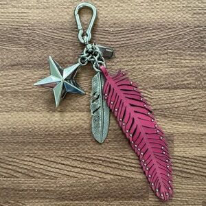 Coach Pink Feather and Silver Star Keychain